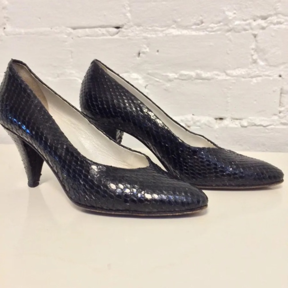 Maud Frizon VTG 80s snakeskin heels black 36.5 cocktails party